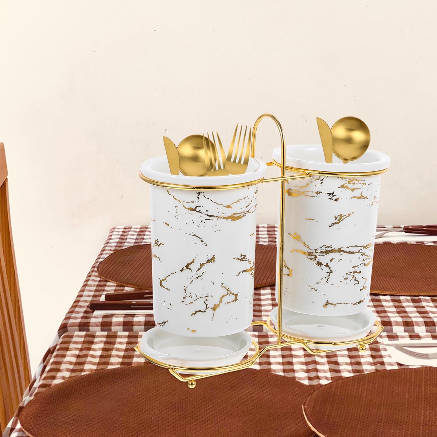 1Set Ceramic Chopsticks Holder and Flatware Organizer with Modern Design Compact Storage Stand for Forks Spoons and Chopsticks Kitchen Countertop and Desktop Use