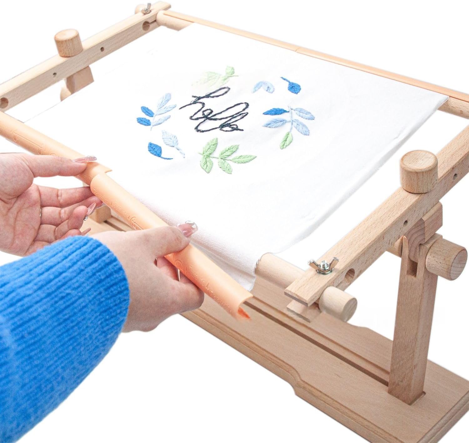 ‌Adjustable Wooden Embroidery Frame 21" x 12", Rotating Scroll Stretcher for Cross Stitch, Tapestry, Punch Needle‌