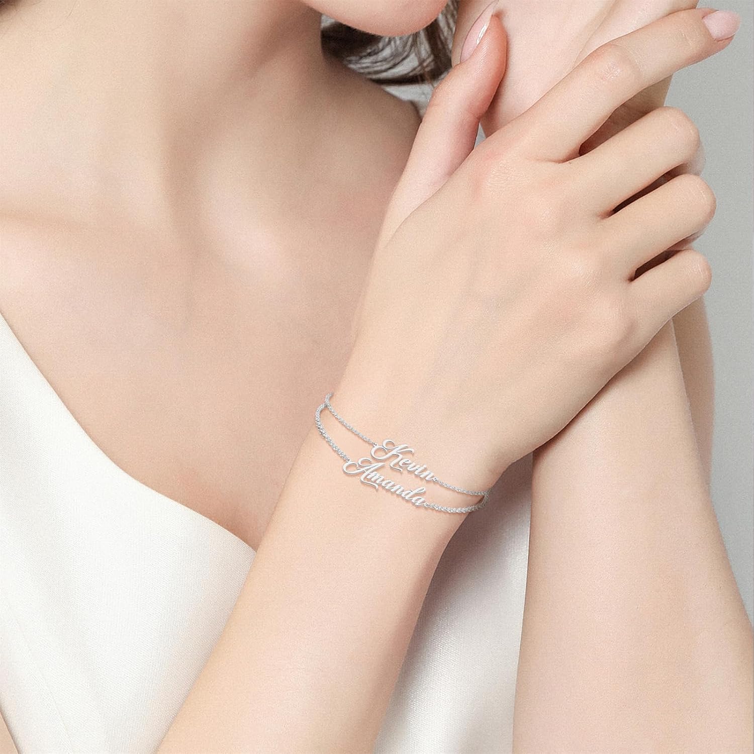 LucySky Custom Bracelets with 2 Names for Women, 925 Sterling Silver Adjustable Personalized Name Anklet, Custom Bracelets Summer Beach Jewelry Dainty Gifts for Wife, Sister, Friends