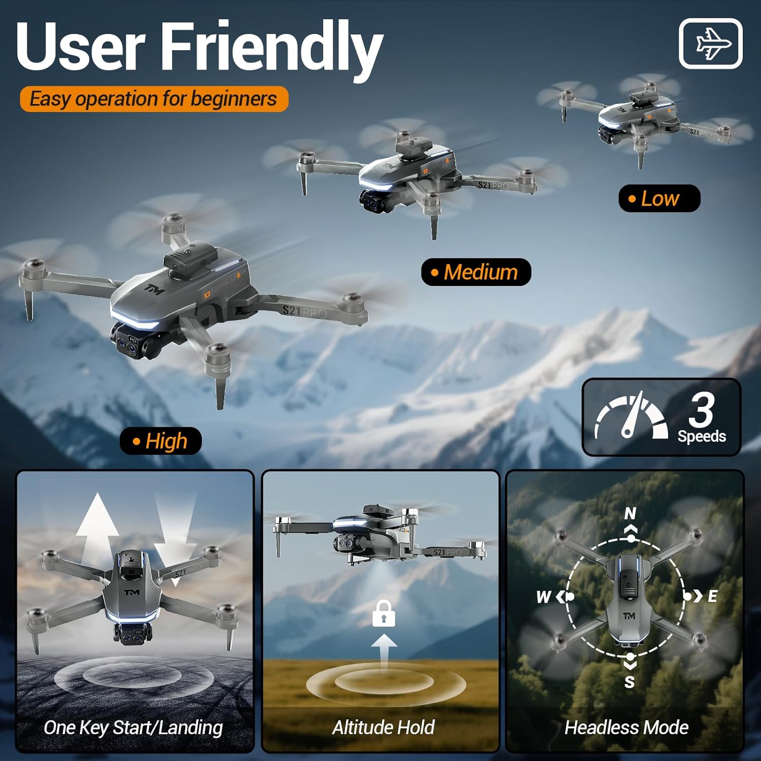 Drone with 2K Camera for Adults, RC Quadcopter with Obstacle Avoidance, 40 Minute Flight, Altitude Hold, One-Key Takeoff/Landing, 3 Speed Modes, Headless Mode, Best Gifts for Beginners