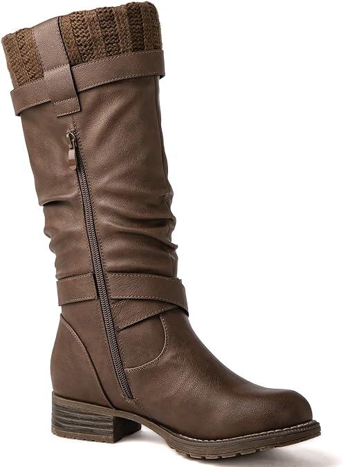 GLOBALWIN Women's Motorcycle Boots Mid Calf Boots Low Heels