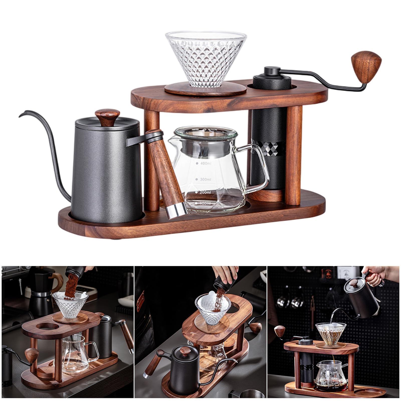 Einfaches Handtropfer Kaffeebrüher Set aus Naturholz und hitzebeständigem Glas Kaffeezubehör für kleine Küchen Ästhetisches Zubehör