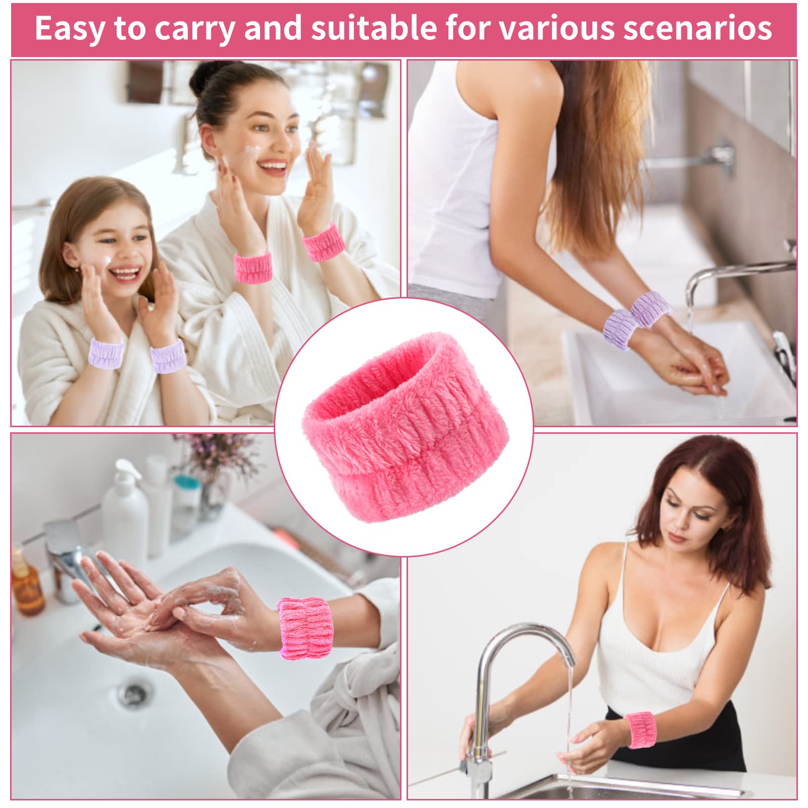 Cobee Correa de Lavado de muñeca para SPA 4 Unidades de Forro Polar Coral para Lavado Facial de Microfibra de muñeca Banda elástica para el Cabello para Ducha Maquillaje