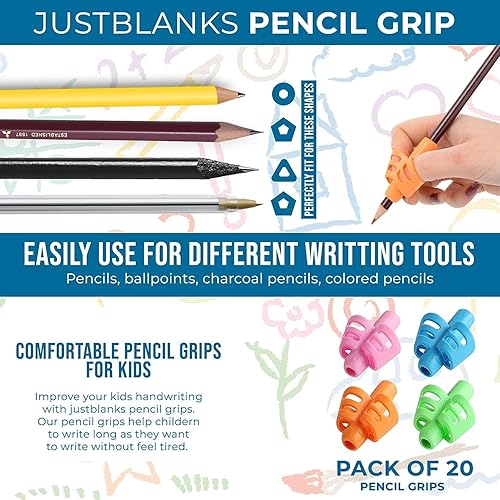 Miniatura 3 de JustBlanks 20 empuñaduras para lápices para escritura a mano para niños, soporte para lápices para niños, herramientas de escritura, herramientas de