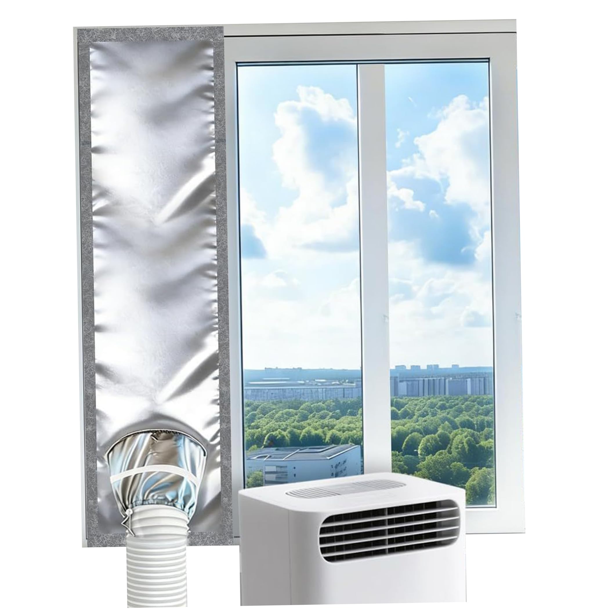 NASSMOSSE 420D Sliding Door Ac Vent Kit for Portable Air Conditioner and Dryer, Air Conditioner Window Kit, Silver-Coated Oxford Cloth Seal, 9.84x70.87inch