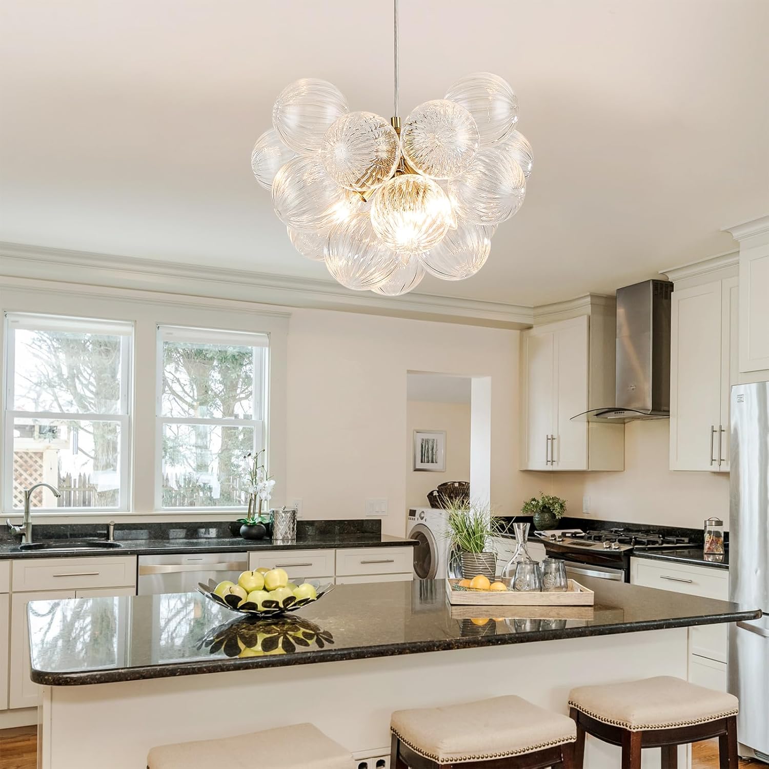 Clear Bubble Ball Chandelier, Modern Glass Ceiling Light, 4 Lights Pendant Lighting Fixture for Bedroom,Livinng Room,Dining Room