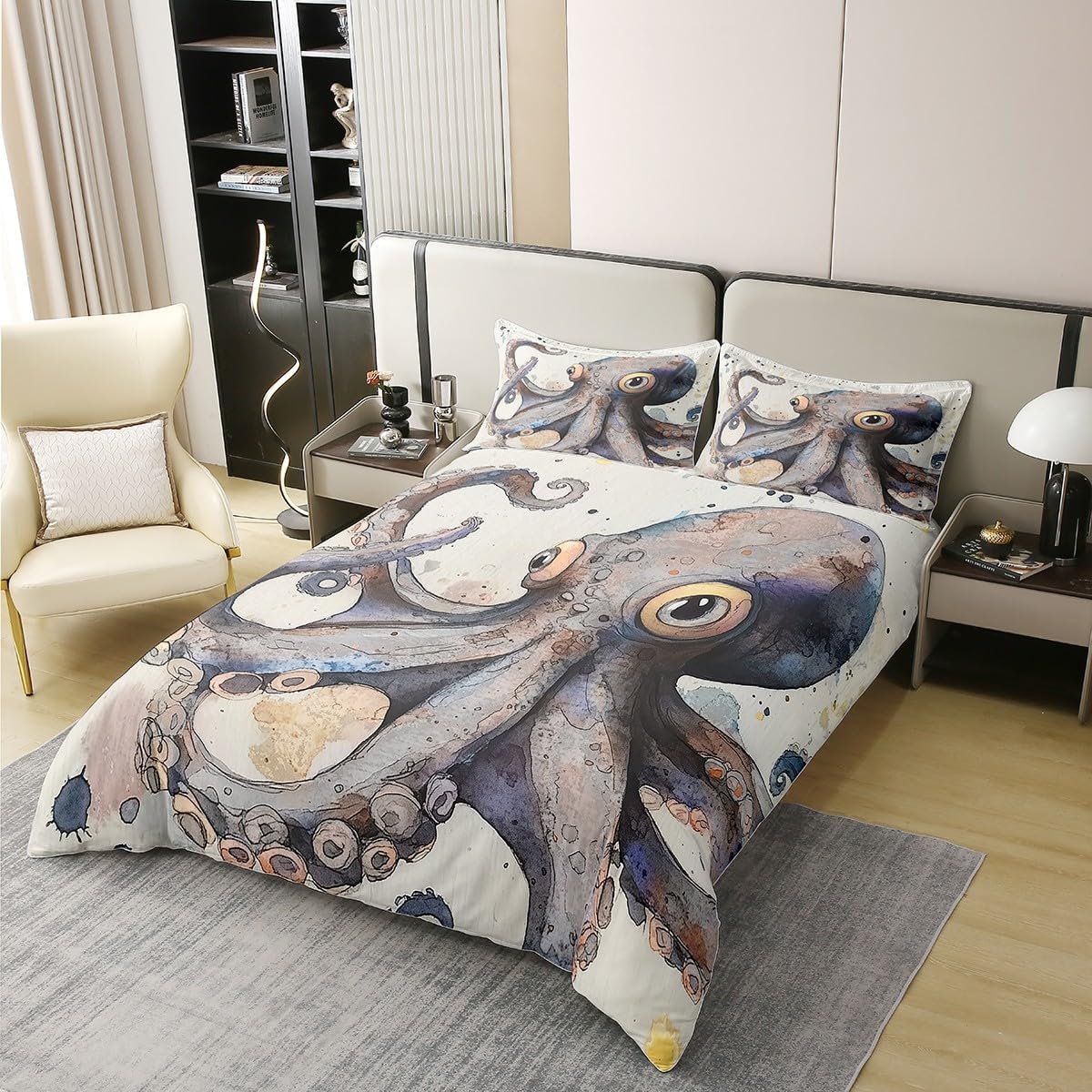 Erosebridal Octopus Comforter Cover Tentacles Bedding Set Sea Animal Duvet Cover Tie Dye Marine Wildlife Room Decor Quilt Cover for Kids Boys Youth Men 3 Pcs Full Size with Zipper Closure