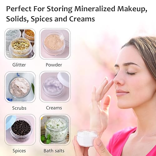 Miniatura 3 de Accmor 10 recipientes de viaje de maquillaje con tapas de 3/5/10/15/0.71 oz tarros de cosméticos con 5 mini espátulas para regalo (color al azar)