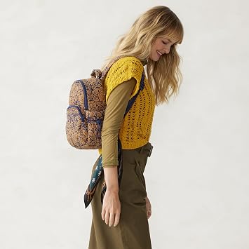 Vera Bradley Women's Featherweight Small Banbury Backpack, Lotus Montage Roasted Pecan, One Size