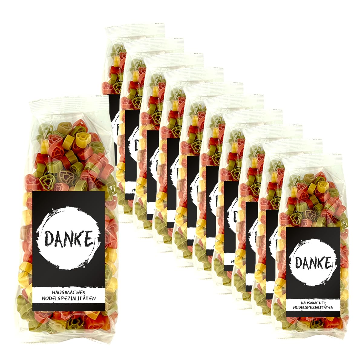 10x 250 gr. Nudeln Motiv: Danke/Geschenk/Kundengeschenk/Gastgeschenk