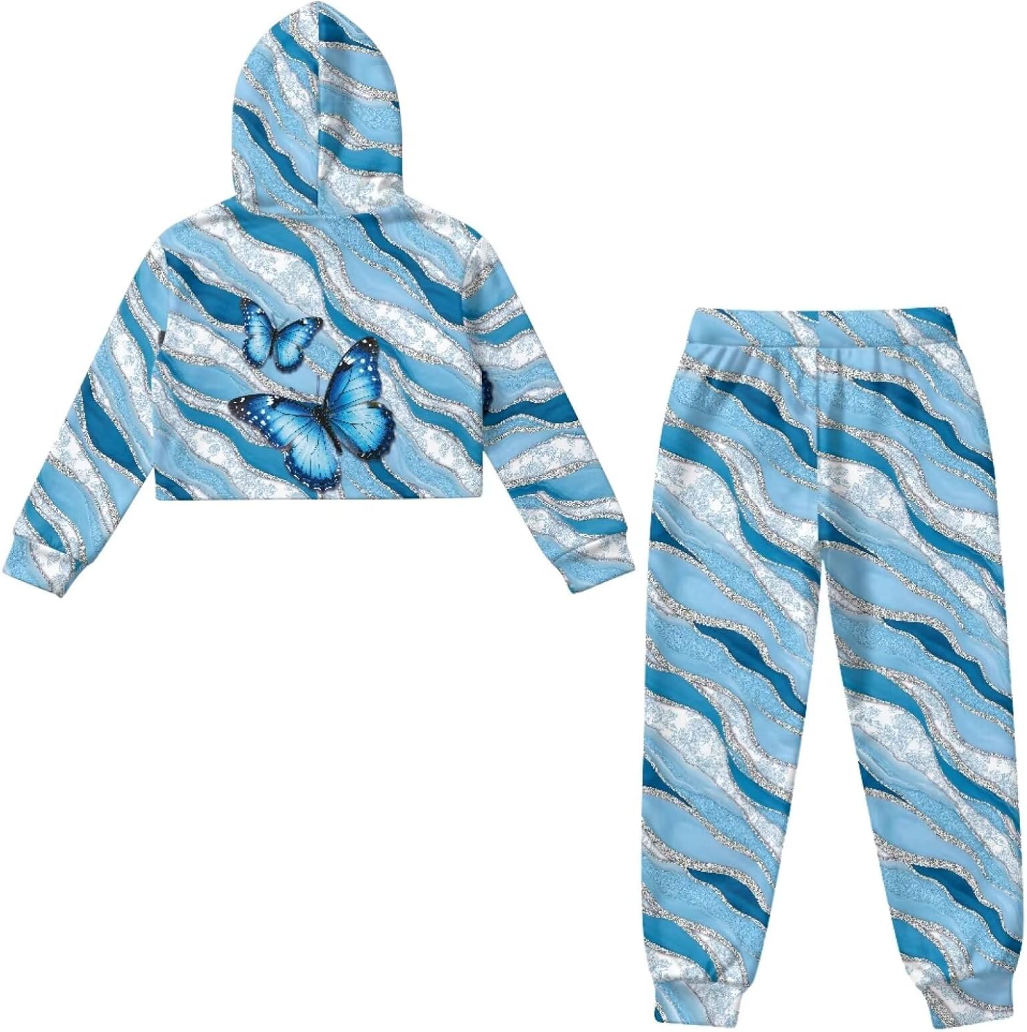 Long Sleeve Crop Pullover Sweatshirt Sweatpants Fashion Tracksuit Jogger Set Girls' Athletic Hoodies Kid Sweatsuit