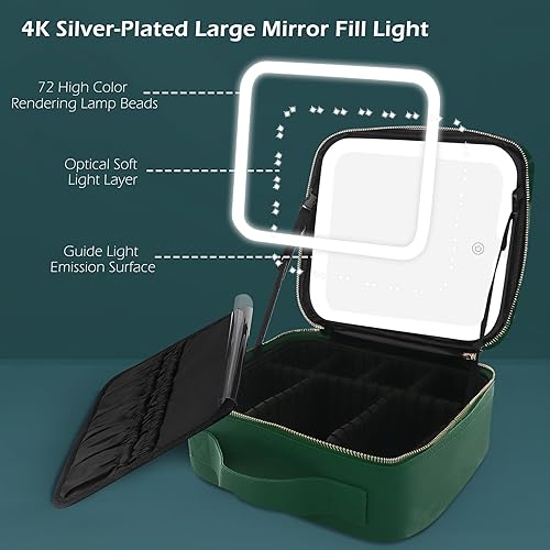 Vista 93 de MOMIRA Bolsa de maquillaje de viaje, bolsa de cosméticos, bolsa organizadora de maquillaje con espejo iluminado, brillo ajustable en 3 escenarios