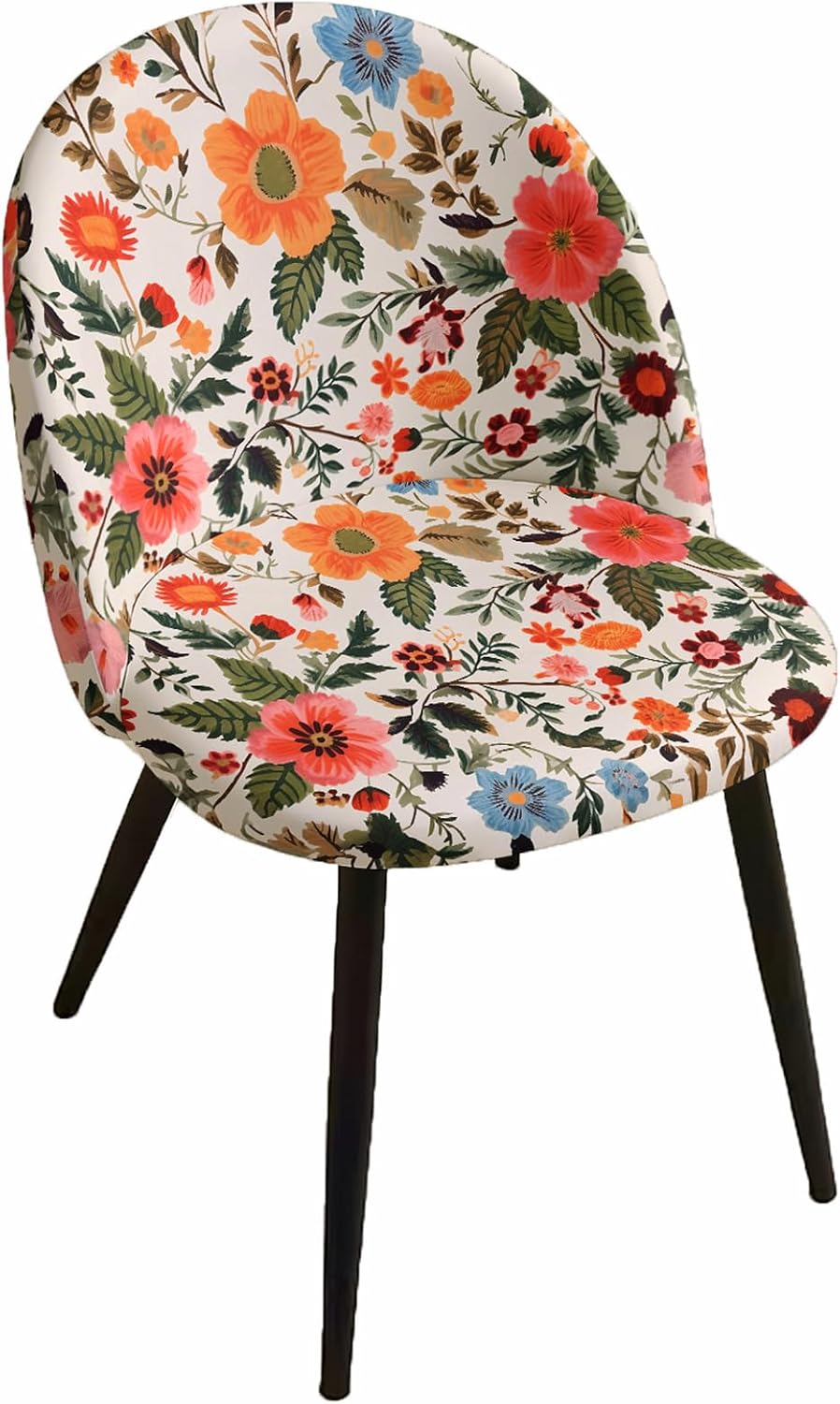 Vintage Floral Chair Slipcover, Stretch Spandex Shell Dining Chair Cover, Removable Washable Protector for Mid-Century Modern Side Chairs, Kitchen & Living Room Decor