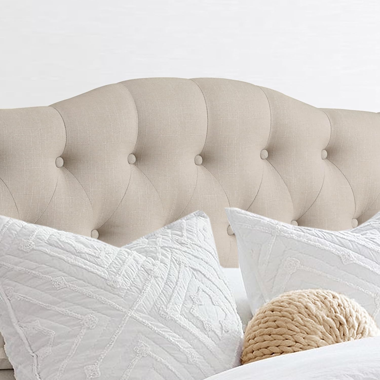 Rosevera Givanna Adjustable Heigh Headboard with Linen Upholstery and Button Tufting for Bedroom, Queen, Textile Beige