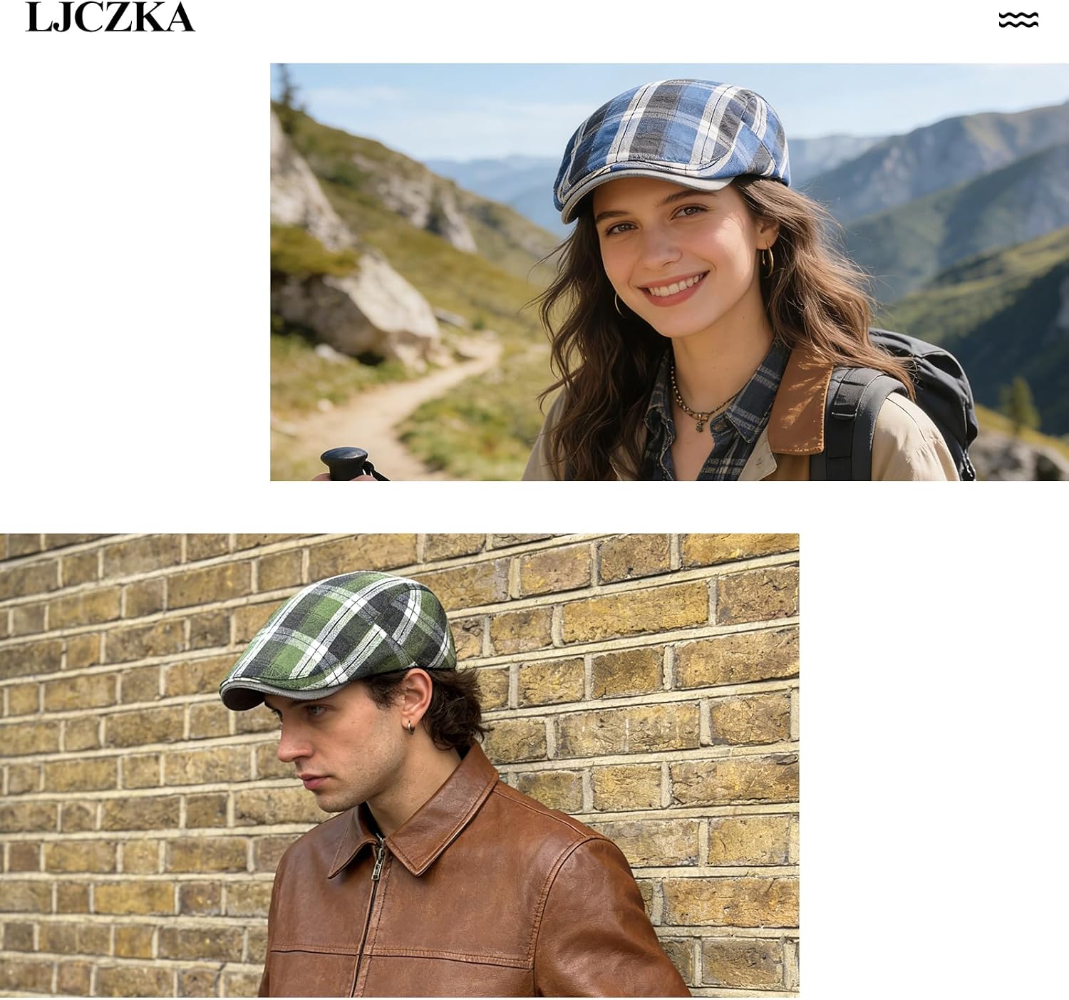 LJCZKA Retro Newsboy Caps for Men Plaid Flat Hats Adjustable Beret Cabbie Hat for Driving Hunting Golf