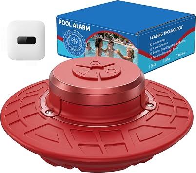 Pool Alarm, Floating Safety Alarm for Inground & Above Ground Pools, 110dB Siren IP68 Waterproof, Smart Wave-Sensing Prevents False Alerts, 262ft Wireless Range, Kids & Pets Safety Red