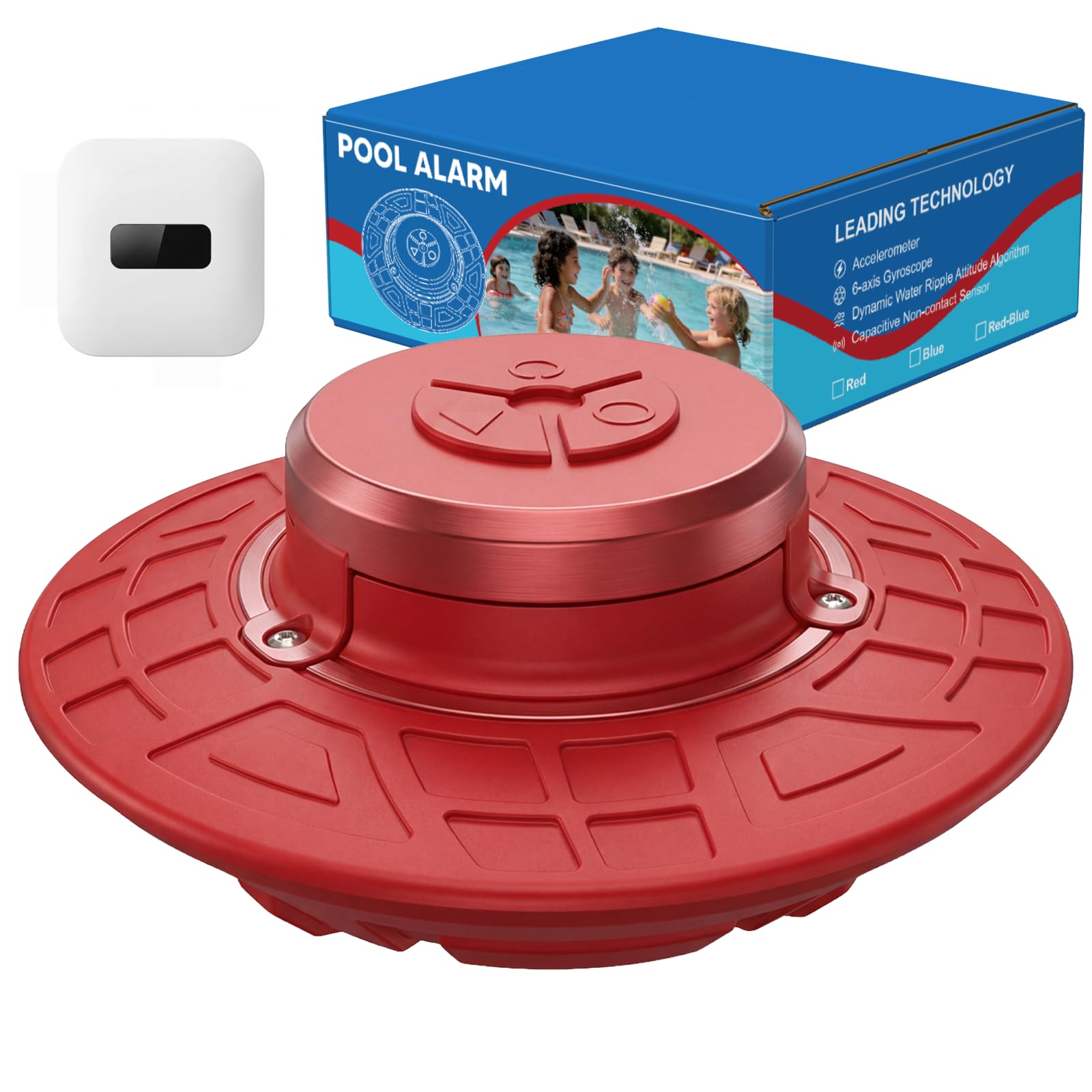 Pool Alarm, Floating Safety Alarm for Inground & Above Ground Pools, 110dB Siren IP68 Waterproof, Smart Wave-Sensing Prevents False Alerts, 262ft Wireless Range, Kids & Pets Safety (Red)