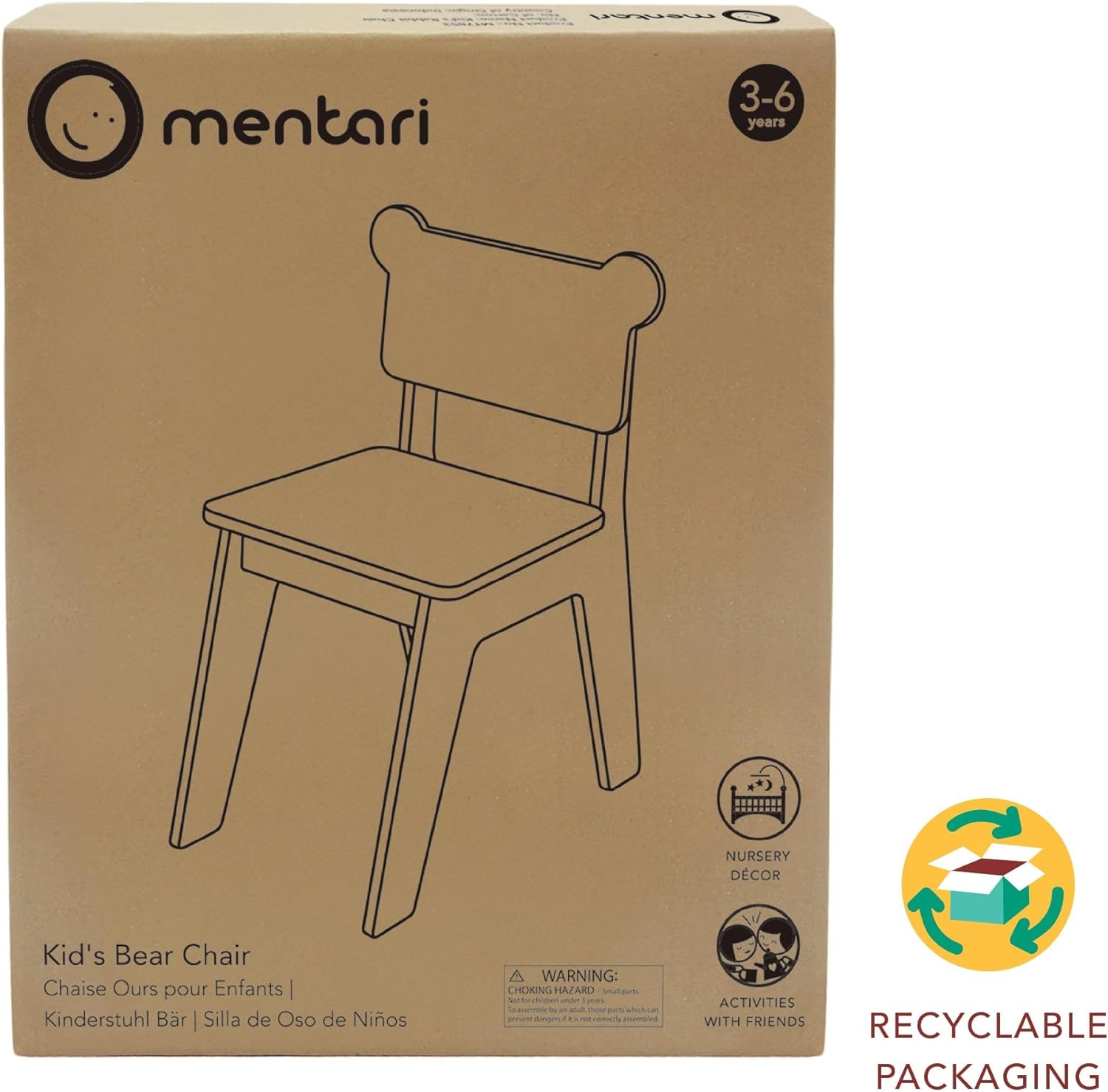 Mentari Toys - Kid’s Bear Chair - Wooden Animal Themed Chair - Children’s Playroom Furniture - Sturdy Chair for Play and Learning - Age 3+