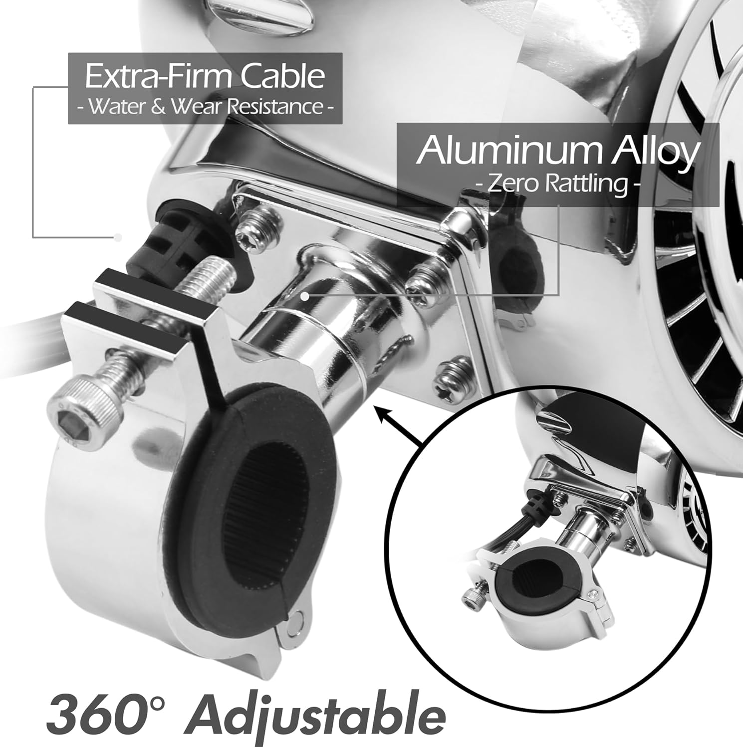 Close-up of the 360-degree adjustable aluminum alloy mounting bracket for GoHawk AS5-X Gen.3 speakers.