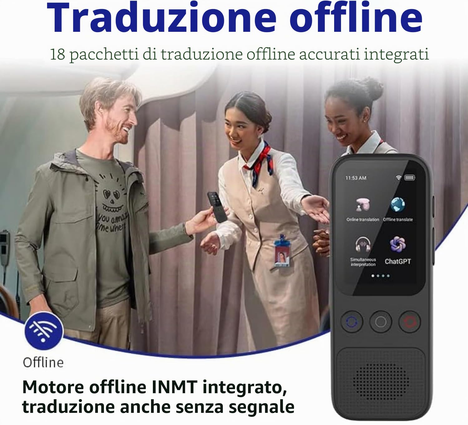 Nuovo 2025, Traduttore Simultaneo Vocale, Traduttore Vocale Istantaneo Offline, Nessun Wi-Fi Necessario, Traduzione Bidirezionale Offline in 18 Lingue (Italiano Offline) (Arizona)