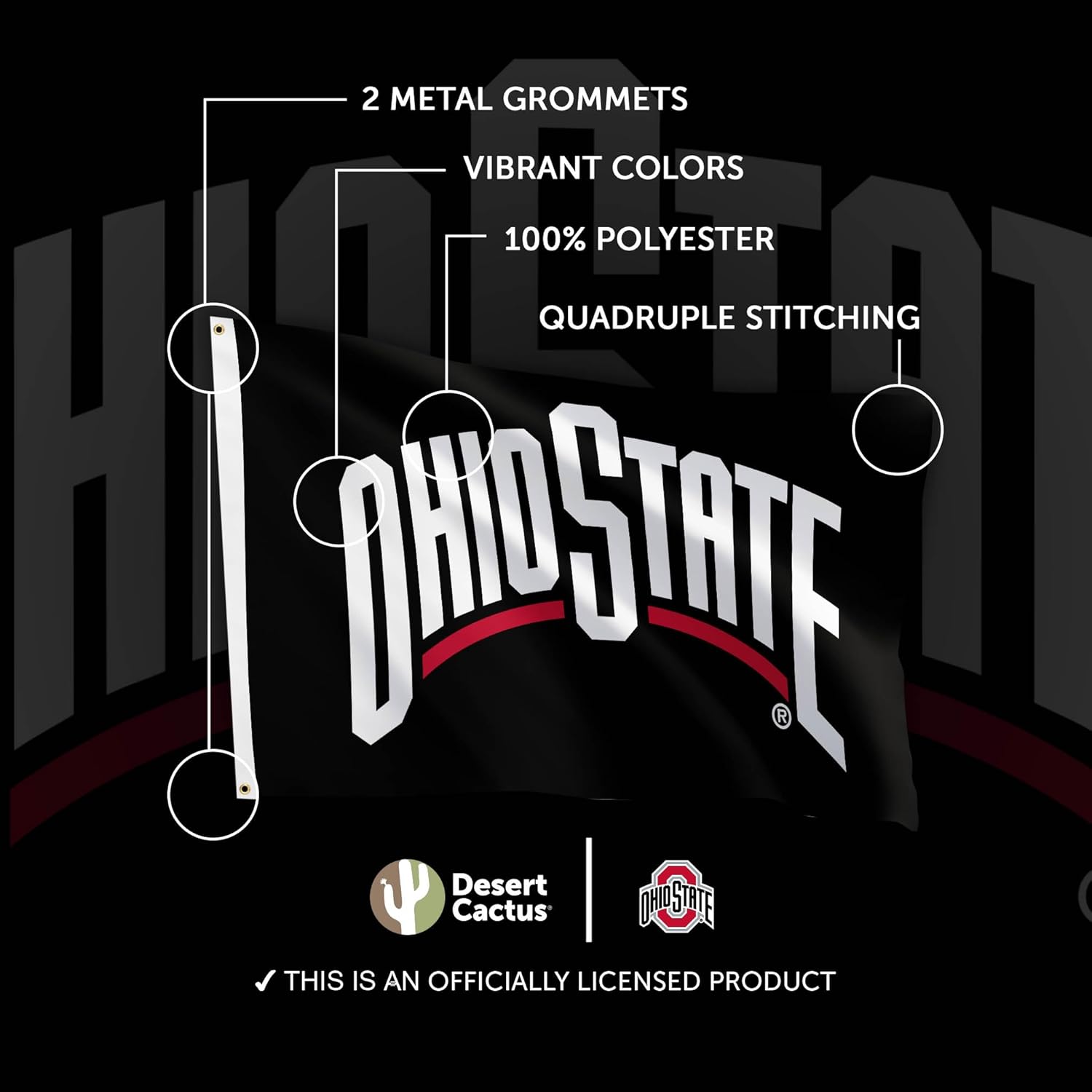 Desert Cactus Ohio State University OSU Flag - 3 x 5 Feet Buckeyes Banner, Indoor/Outdoor Durable Fabric, 100% Polyester Design (Style 16) - Image 4