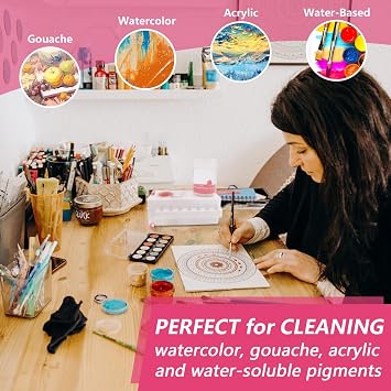 Paint Brush Cleaner Set, Paint Brush Rinser with Drain and Brush Holder, Water Circulation Paintbrush Cleaner Rinser for Acrylic, Watercolor, Water-Based Art Supplies Paint Brush Cleaner Tool, Pink