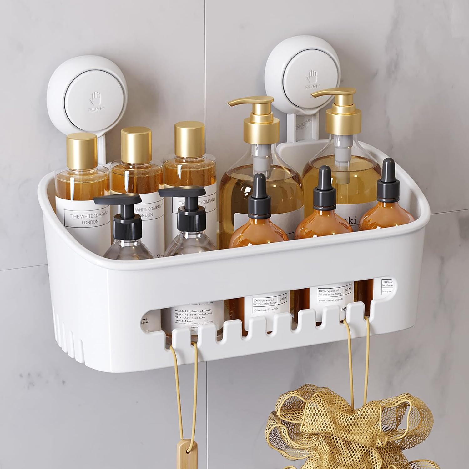 LEVERLOC Suction Shower Caddy Bathroom Organiser Basket NoDrilling