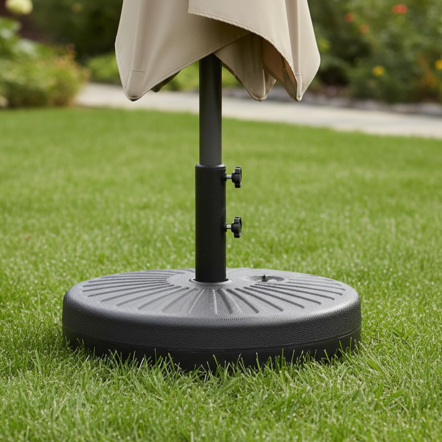 Happy Garden Pied de parasol droit BREST noir - mât de parasol compatible de 38 à 48mm - remplissage eau ou sable