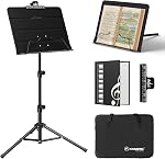 K KASONIC - Dual-Use Folding Sheet Music Stand & Desktop Book Stand with Portable Carrying Bag, Sheet Music Folder & Clip Holder (Black)