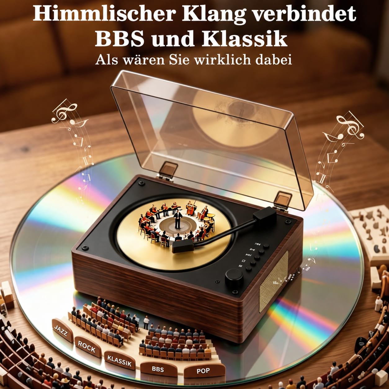 PRTKPETS Retro-CD-Player mit Bluetooth 5.3 Hi-Fi-Lautsprechern(braun)
