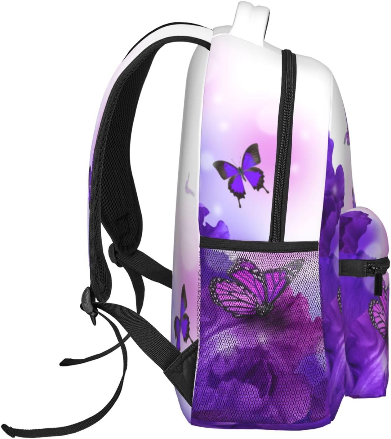 Butterfly Purple Flowers Girls Backpack Elementary Middle School Backpack Bookbag for Girls Boys Kids Teen Back to School Book Bag Gifts for 2nd 3rd 4th 5th 6th Grade Students - Image 3