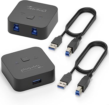 مفتاح مشاركة USB 3.0 قابل للتوصيل، مفتاح USB A بزر واحد لمشاركة الأجهزة بين جهازي كمبيوتر | مفتاح KVM للوحات المفاتيح ومحطات الإرساء والمزيد
