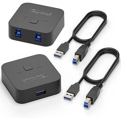 Plugable USB 3.0 Sharing Switch, One-Button USB A Switch to Share Devices Between 2 Computers | KVM Switch for Keyboards, Docking Stations & More