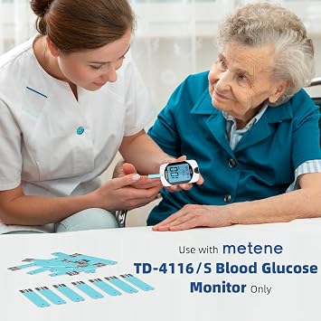 Metene TD-4116 Blood Glucose Test Strips, 100 Count, No Monitor | 100 Test Strips for Metene TD-4116 & S Meters Only, Diabetes Testing Kit Refill for Home Monitoring