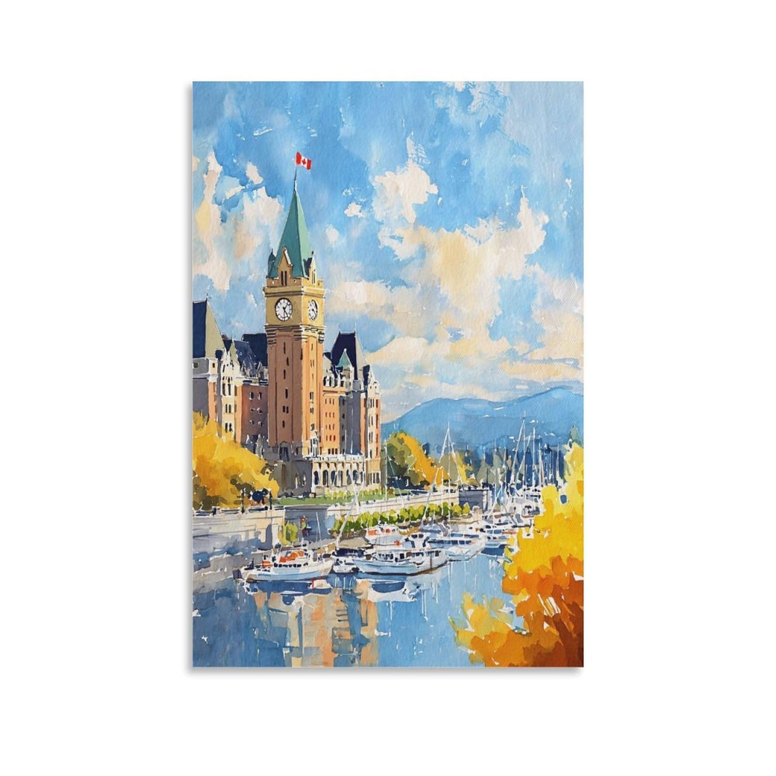 CNAHEIZ Victoria Canada Watercolor 20x30inch(50x75cm) Vintage Travel Poster Watercolor Canvas Art