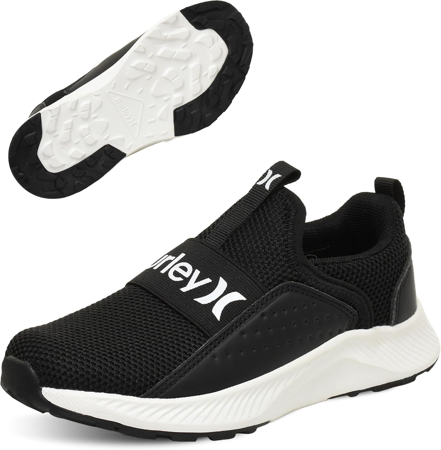 Hurley Kids’ Cameron Slip-On Sneakers – Boys & Girls Lightweight Athletic Shoes with Elastic Band, Breathable Mesh Upper & Cushioned Insole – Easy On/Off Running Shoe for School & Play