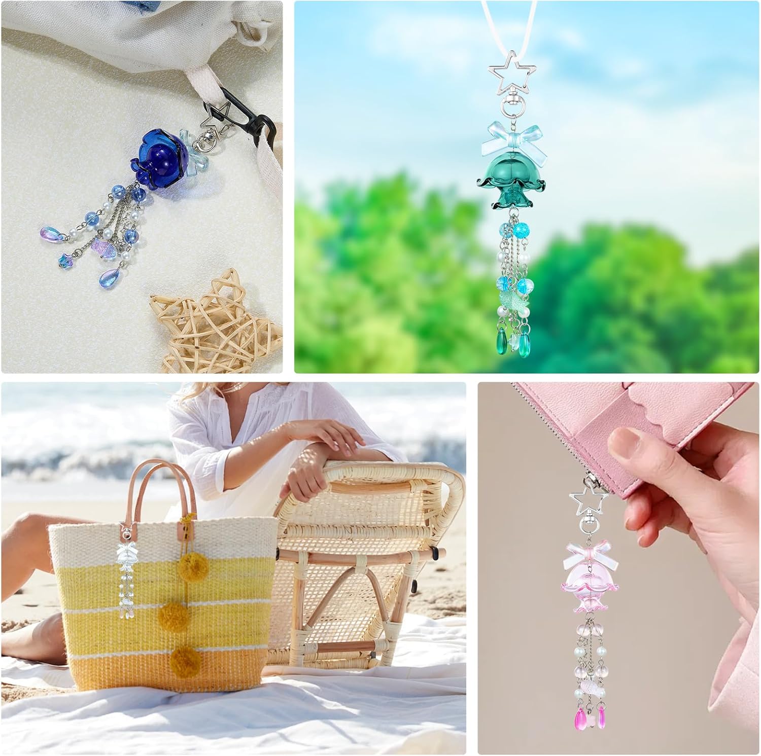 Cute Multicolor Jellyfish Keychains for Women Acrylic with Bow Purse Bag Charms for Backpacks Handbag Decorations - Image 7