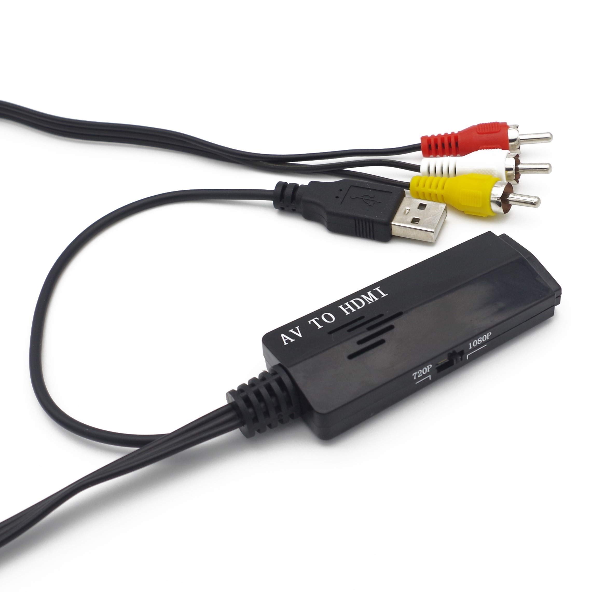 RCA to HDMI Converter, RCA to HDMI Adapter, AV to HDMI Converter Cable Cord, 3RCA Male CVBS Composite Audio Video to 1080P HDMI Supporting PAL NTSC for PC Laptop Xbox PS3 PS4 TV STB VHS VCR Camera DVD