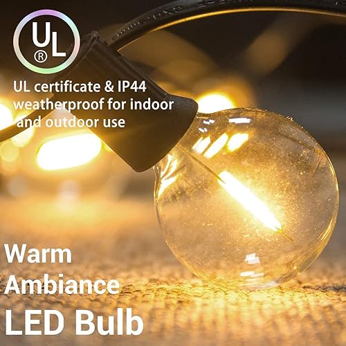 Miniatura 3 de GOOTHY Tira de luces LED G40 de 50 pies, color blanco cálido para patio al aire libre con 52 bombillas inastillables, luces colgantes de patio