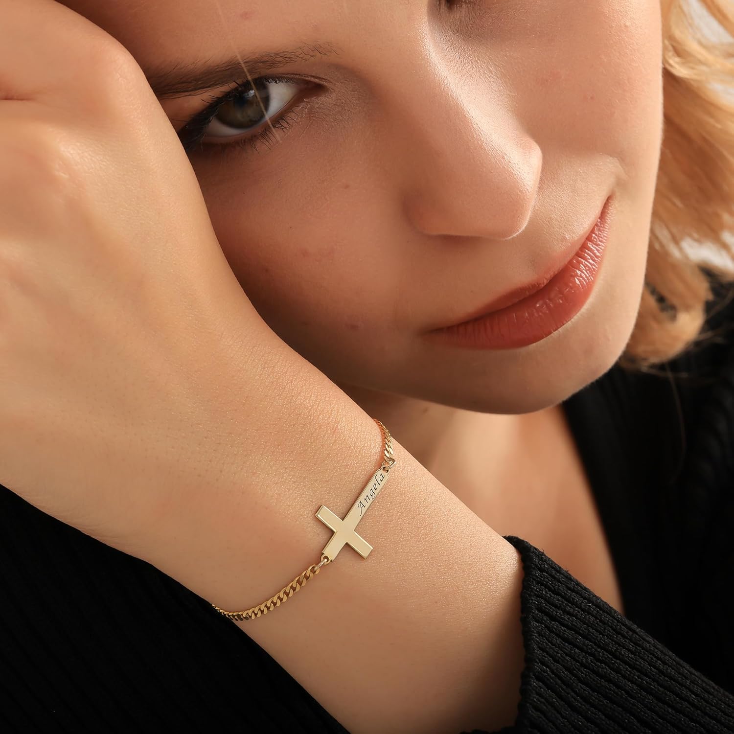 Cross Bracelet For Women Personalized Engraved Name Bracelets Religious Jewelry Baptism Gifts For Girl 925 Sterling Silver Christian Gift