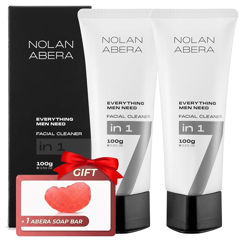 Limpador facial diário masculino ABERA Nolan com niacinamida, Zincsebum, extratos de soja e farelo de arroz, Pacote com 2