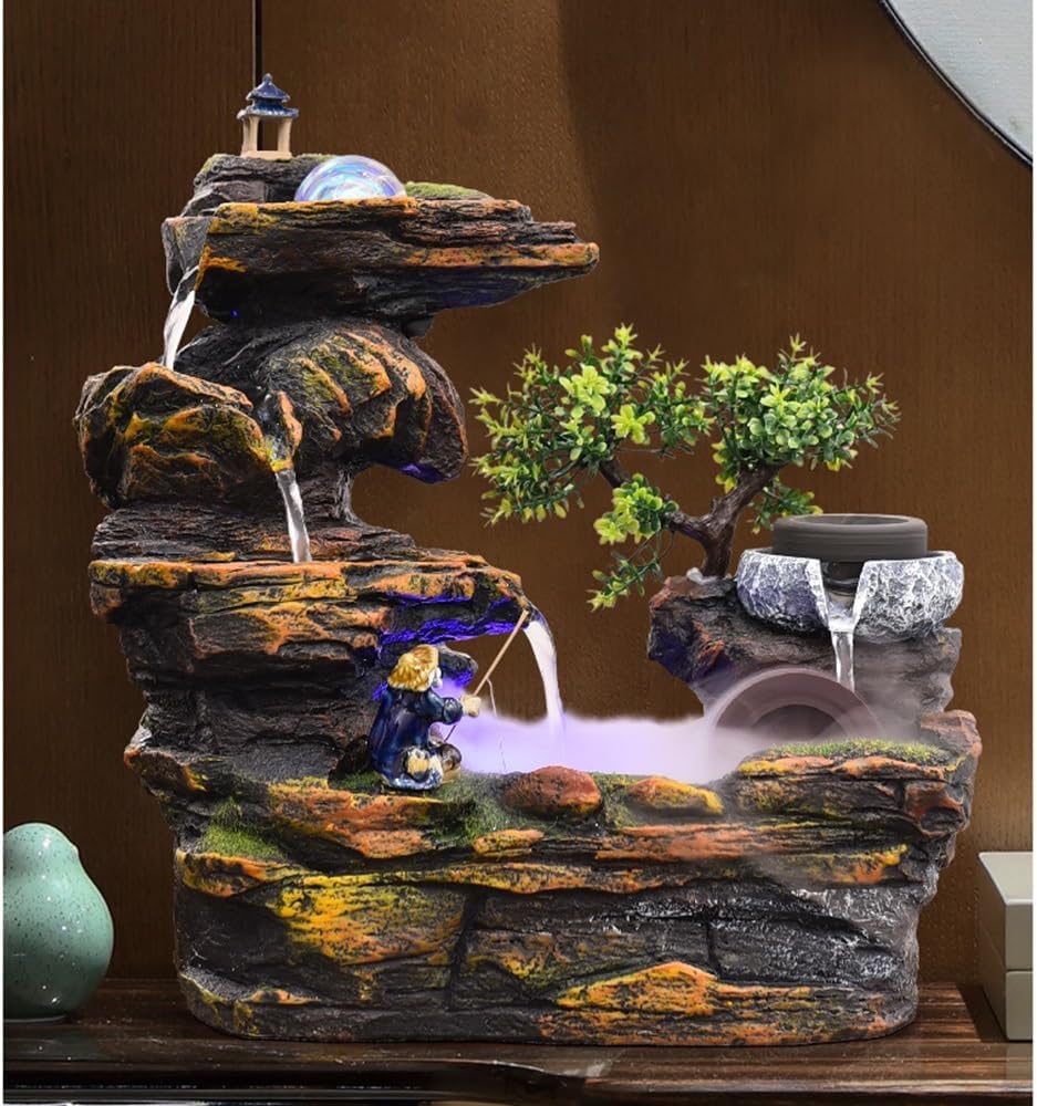 Tabletop Fountain Prosperity Mountain Auto-Flow Waterfall Vortex Fountain for Business & Home Decor Desktop Fountains
