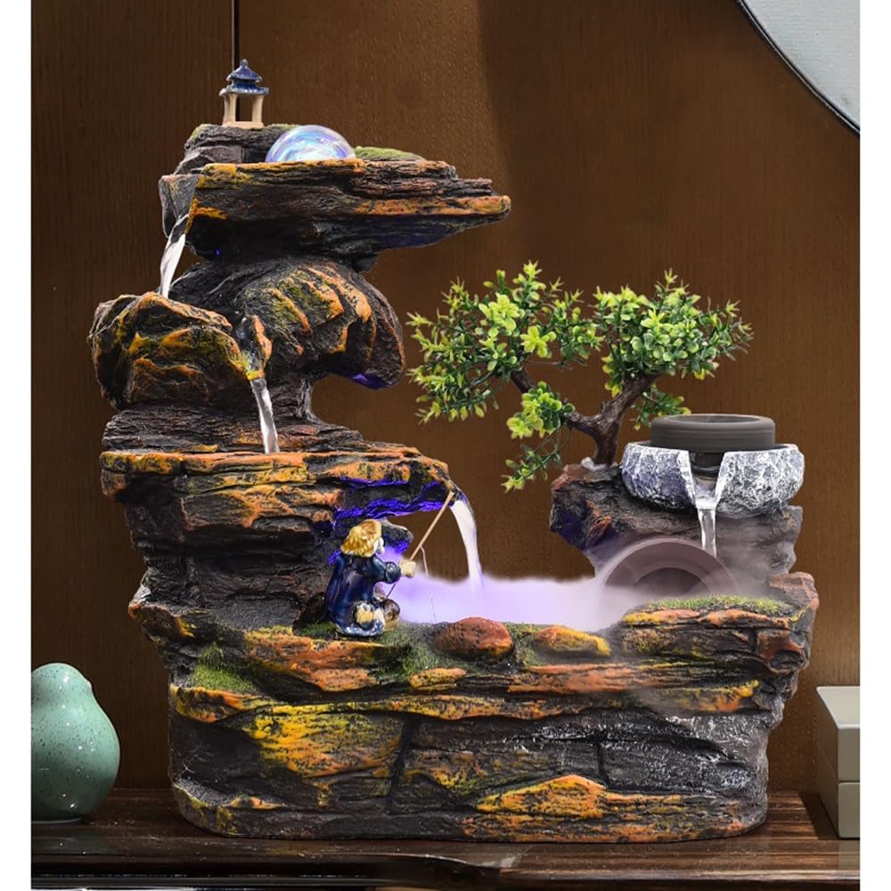 Fuente para Interiores Fuente de Cascada de Flujo automático Prosperity Mountain for Negocios y decoración del hogar Cascada Fuente