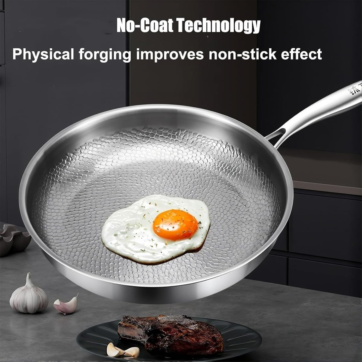 Pure Titanium Pan, 2026 New Titanium Hammered Pan pro with Lid, 100% No Coating Non-stick Frying Pan, Chemical-Free, Extreme Heat-Resistant & Lasts a Lifetime (No Lid, 10.23in)