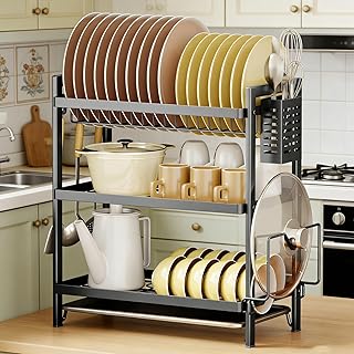 COMFYHOME Utensils Drying Rack, 3-Tier Stainless Steel Dish Drying Rack, 50% Space-Saving Countertop Organizer with Drainb Price In India