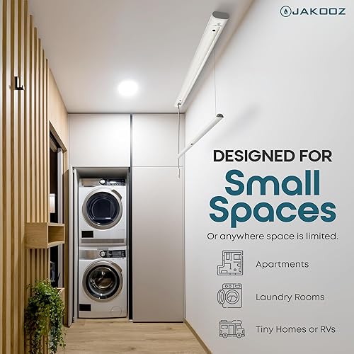 Miniatura 4 de Tendedero retráctil montado en el techo para ropa, barra de lavandería desplegable de 52.4 pulgadas, diseño de ahorro de espacio para apartamentos y