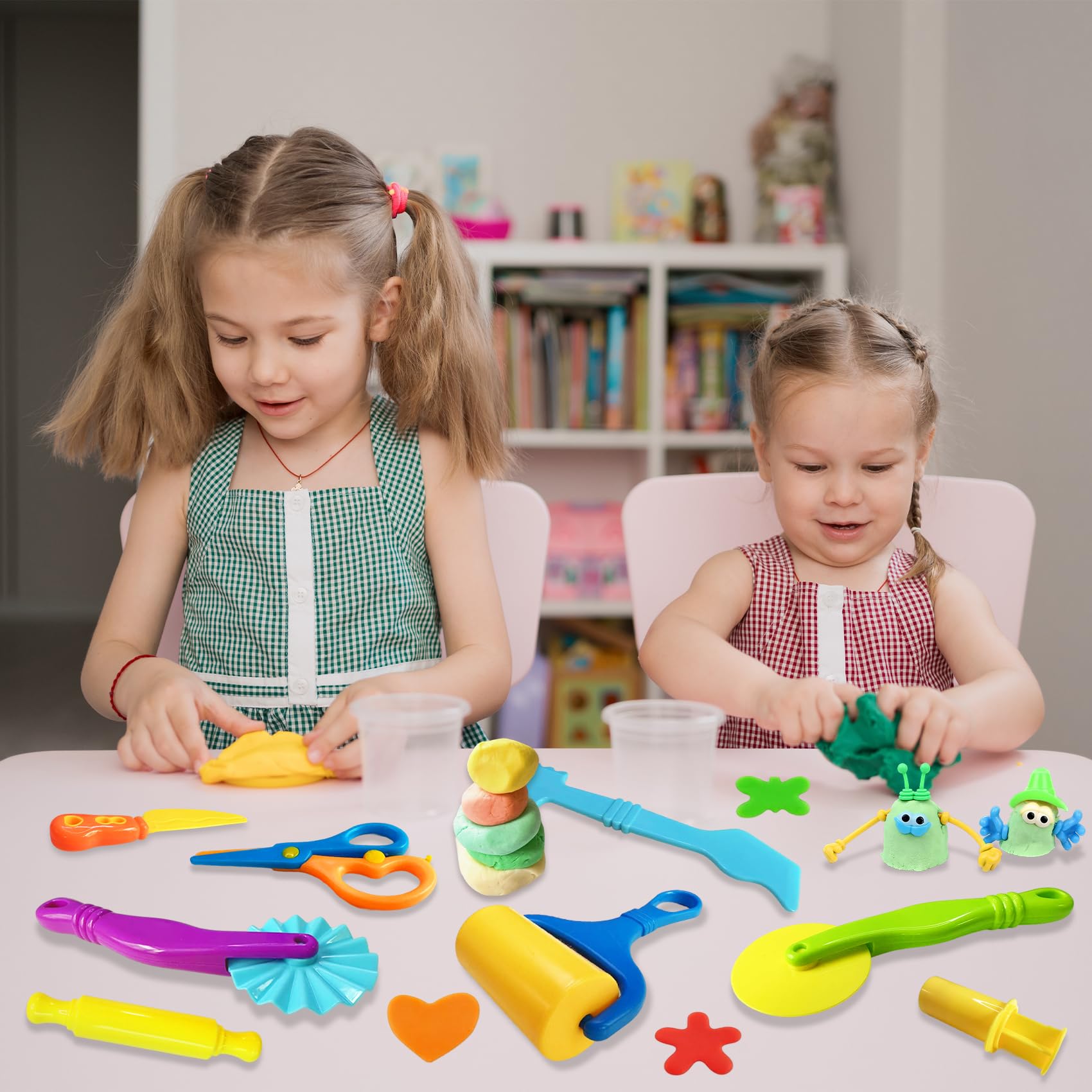 28Pcs Dough and Clay Play Tools Kit for Kids, Modeling Clay Accessories with Animal Cutters, Rolling Pins, Safety Scissors, Dough Extruder & Rollers