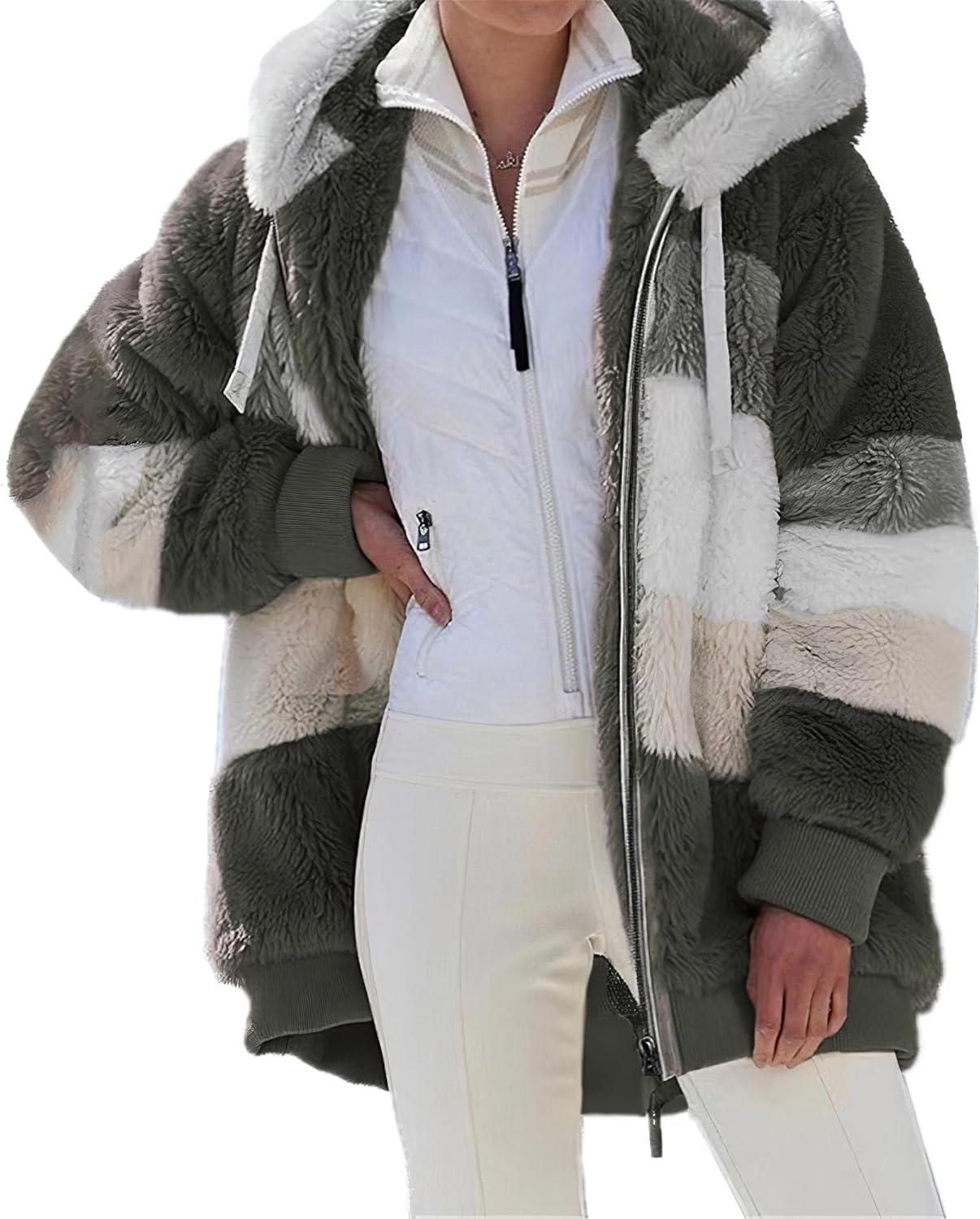 Bengbobar Women's Long Sleeve Zip Up Fleece Jackets Oversized Fall Winter Fashion Hooded Sweatshirt Warm Outwear Women Coats