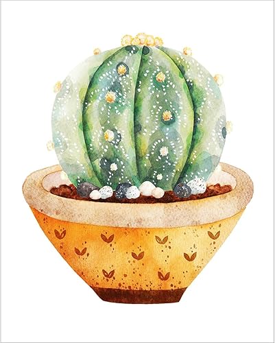 Miniatura 7 de Meishe Art Póster impreso moderno cactus en maceta, cactus en maceta, pintura de acuarela, plantas suculentas verdes botánicas con flores rosadas,