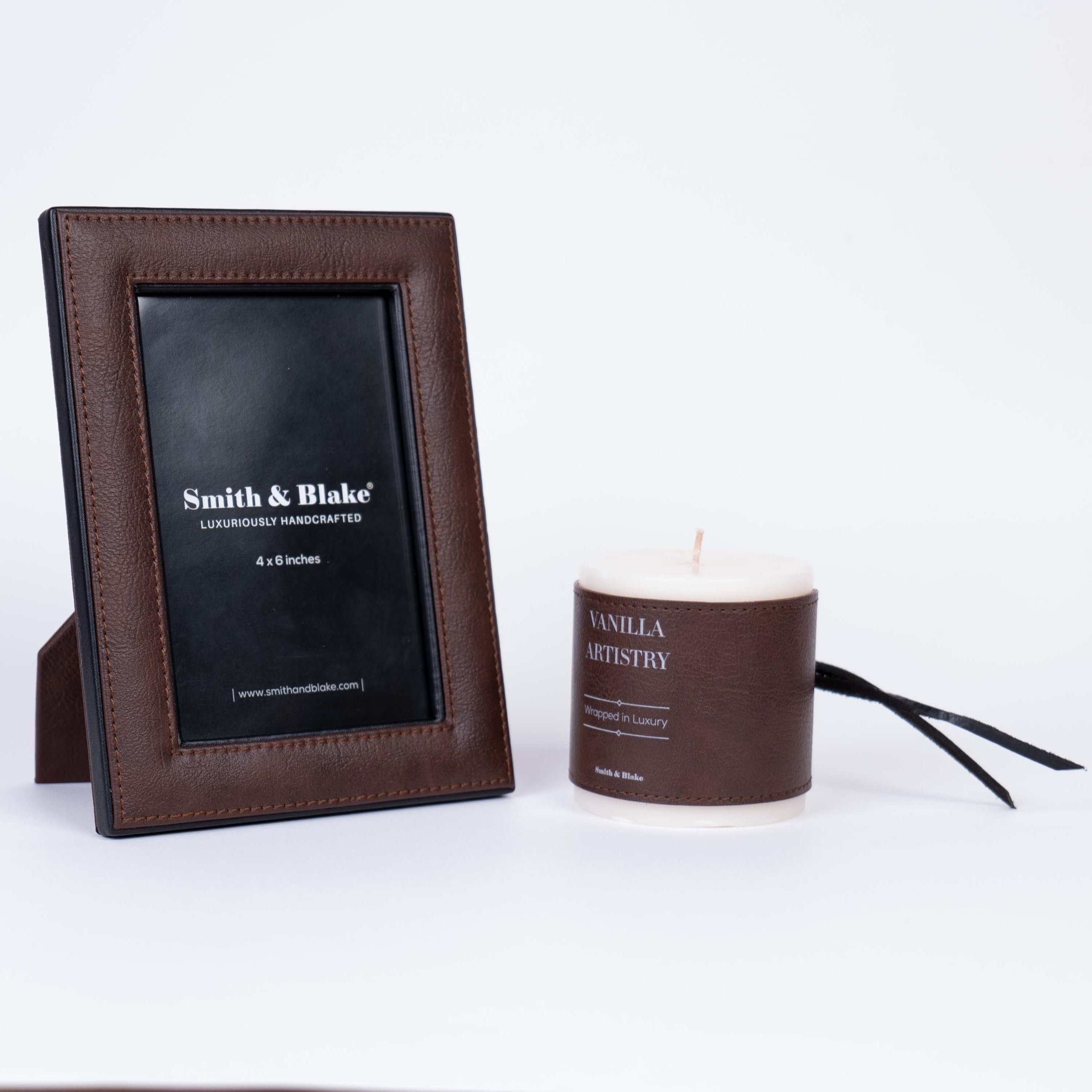 Smith & Blake - Gift Combo Set - Photo Frame, Candle - Premium Leatherette - Candle-lit Moments Collection